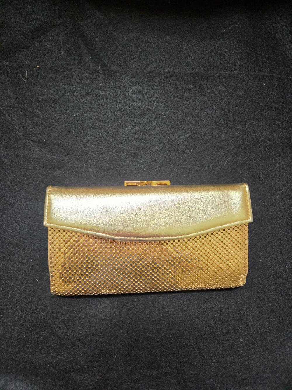 Whiting and Davis Vintage Gold Mesh and Leather Wallet/Clutch